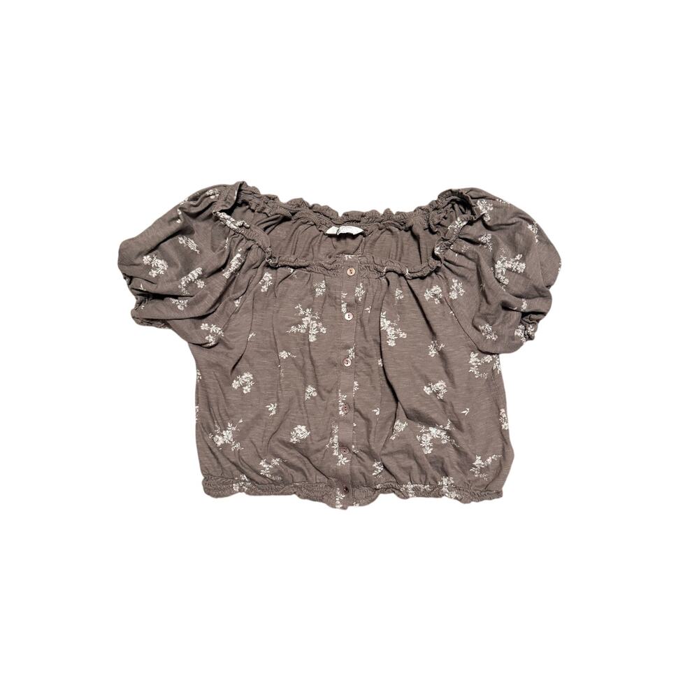 Lucky Brand Charcoal Floral Puff Sleeve Blouse – Small